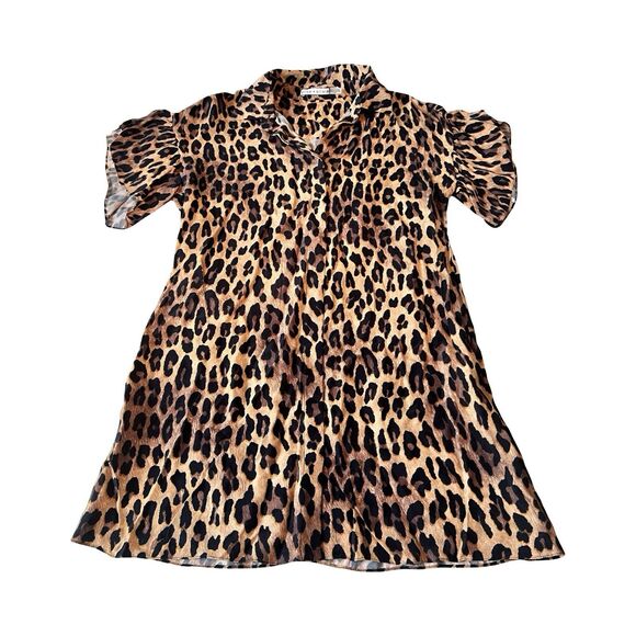 ALICE + OLIVIA Jude Tunic Leopard Short Sleeve Mini Shirtdress Small $395‎ - Picture 2 of 5